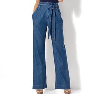New York & Company Paperbag Wide Leg Denim Pants